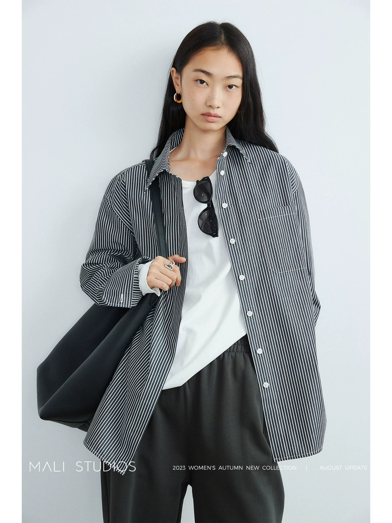 MALI|极简纸片人_时髦百搭40S精梳棉&色织条纹显瘦利落衬衫 - Image 3