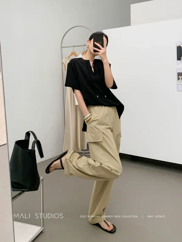 MALI|亚麻棉砂洗工艺_透气有型显瘦 脚口多穿百搭工装裤