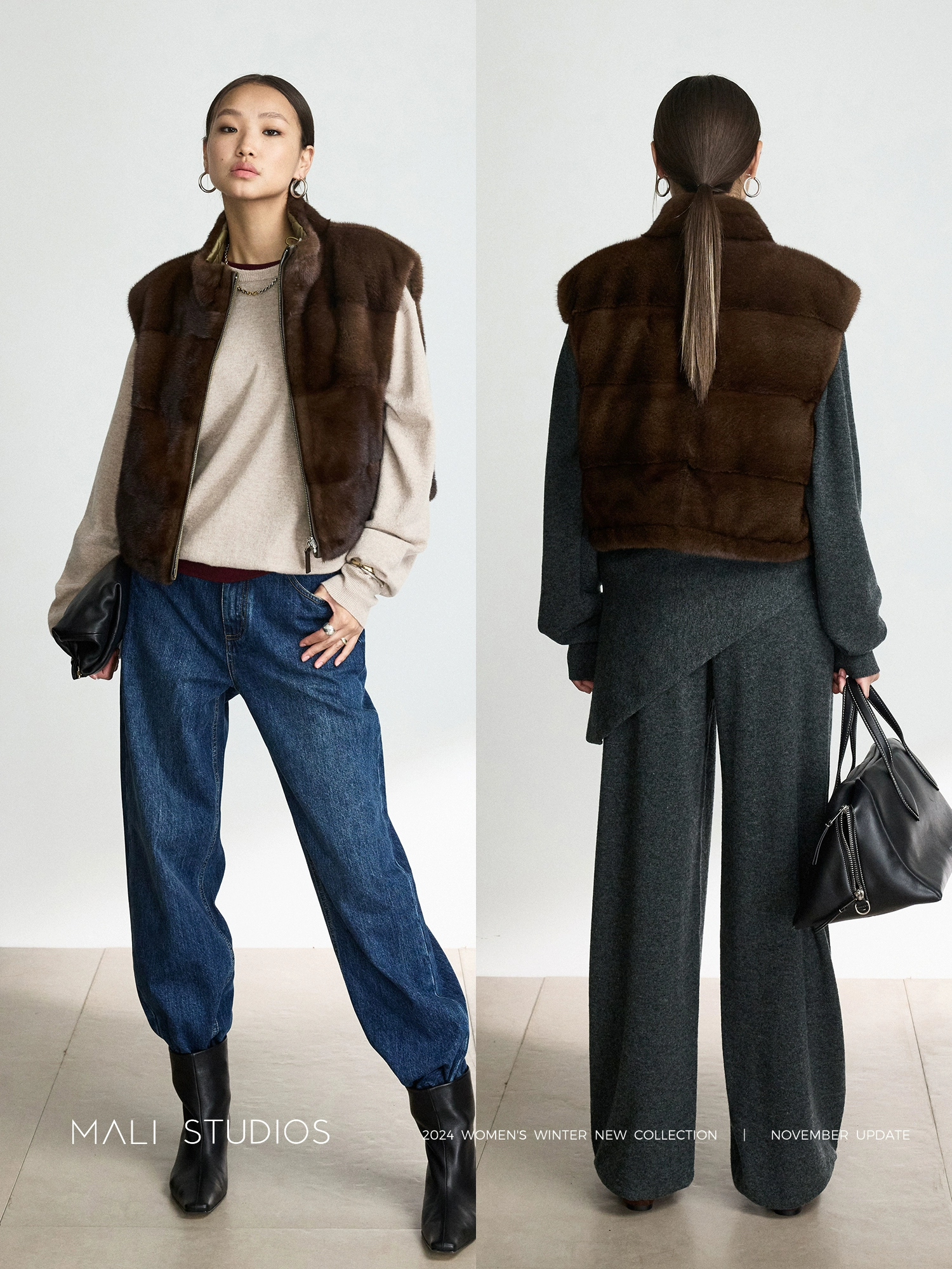 MALI | 奢暖两面穿/填充骆驼绒立领水貂皮草马甲 - Image 3