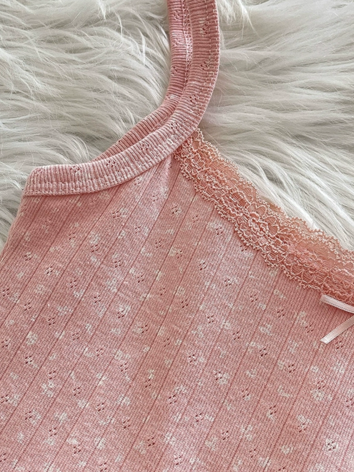 纯欲蕾丝花朵蝴蝶结印花小吊带2024冬季新款女装内搭修身短款上衣 - Image 4