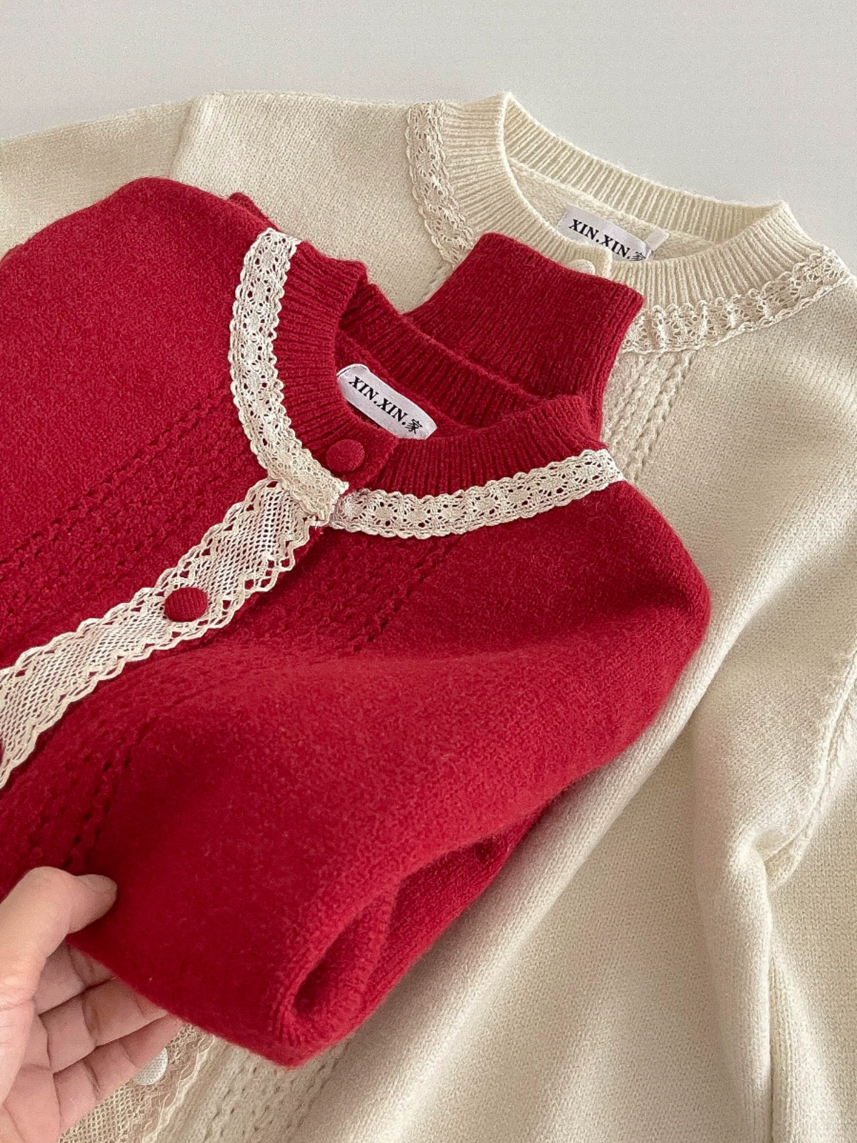 花边撞色减龄针织毛衣2024秋冬新款韩版女装休闲甜美长袖开衫上衣 - Image 2