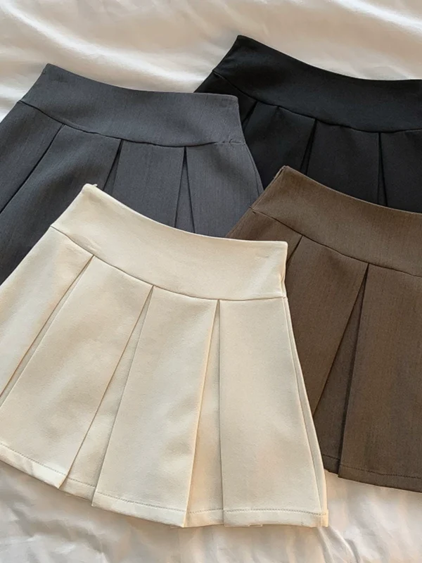时尚气质高腰百褶半身裙2024秋季新款韩版女装百搭拉链短款A字裙