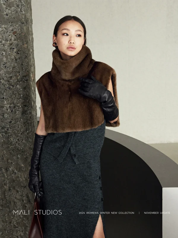 MALI | 丹麦进口天鹅绒叠穿风高领水貂马甲披肩
