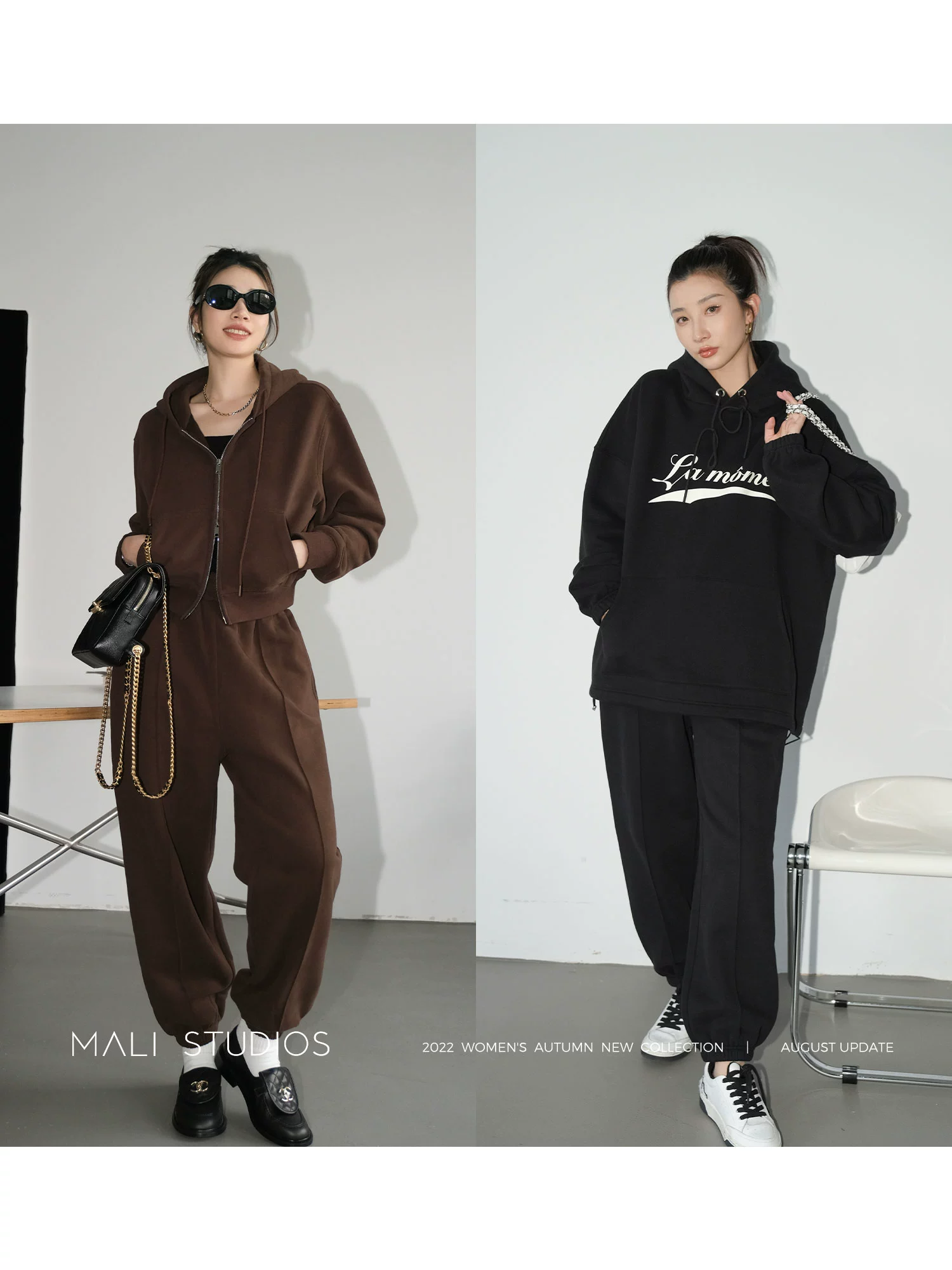 MALI|美式复古休闲私服|舒绒棉加厚连帽卫衣/短外套/束脚运动裤 - Image 3