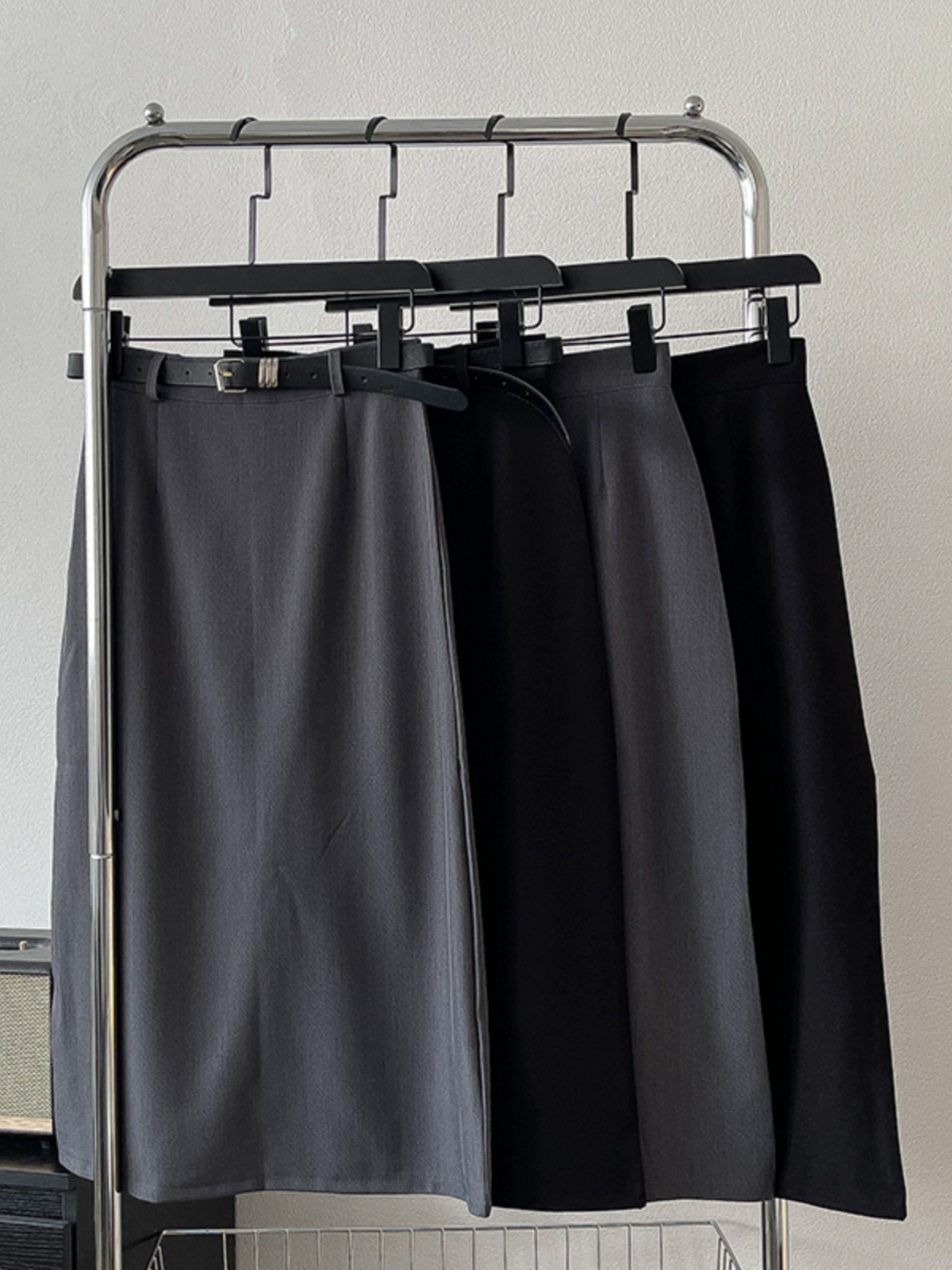 时尚气质纯色高腰半身裙2024秋季新款韩版女装腰带中长款A字裙潮