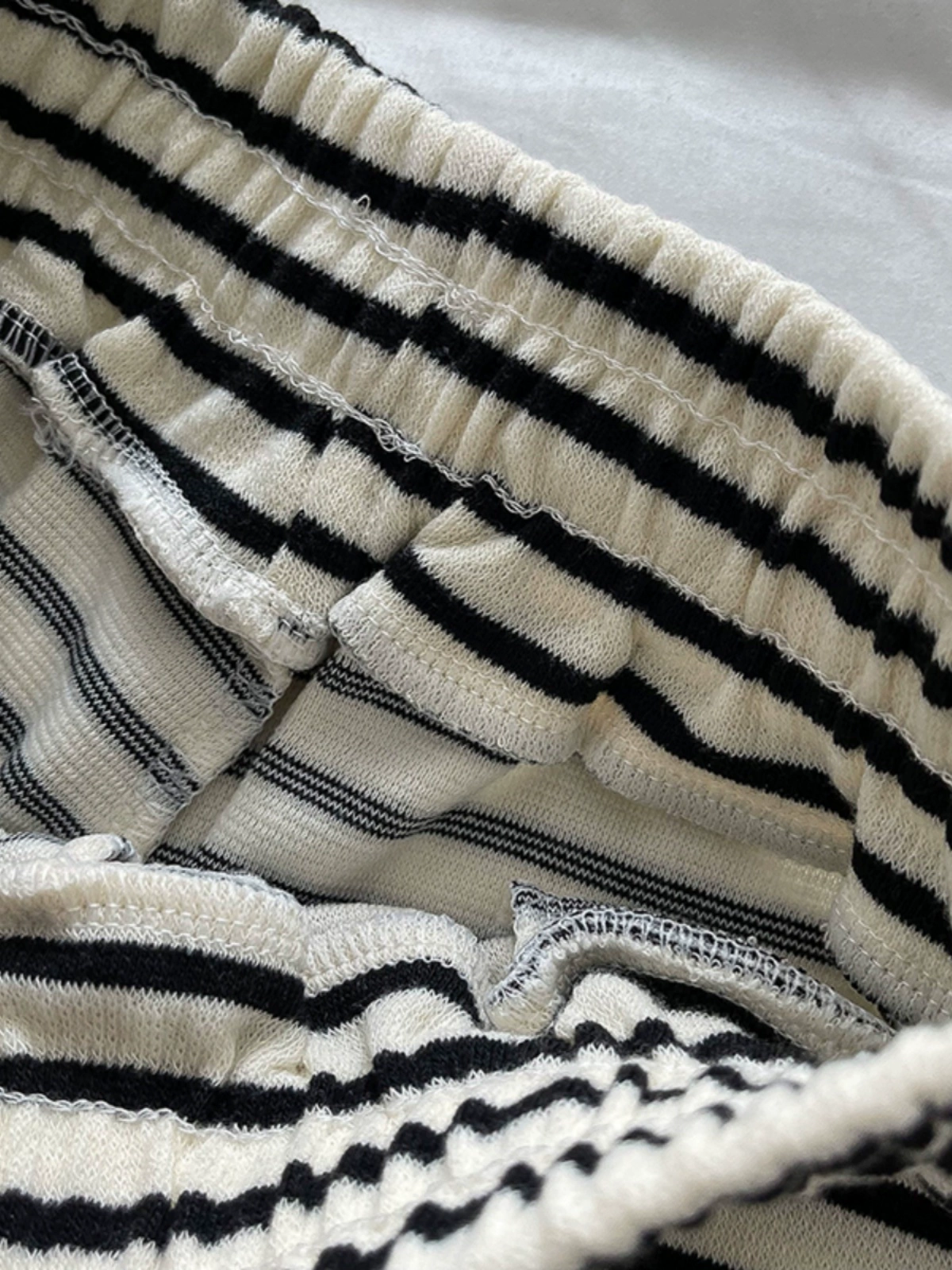 黑白条纹垂感休闲裤2024年夏季新款女装高腰小个子宽松系带阔腿裤 - Image 3