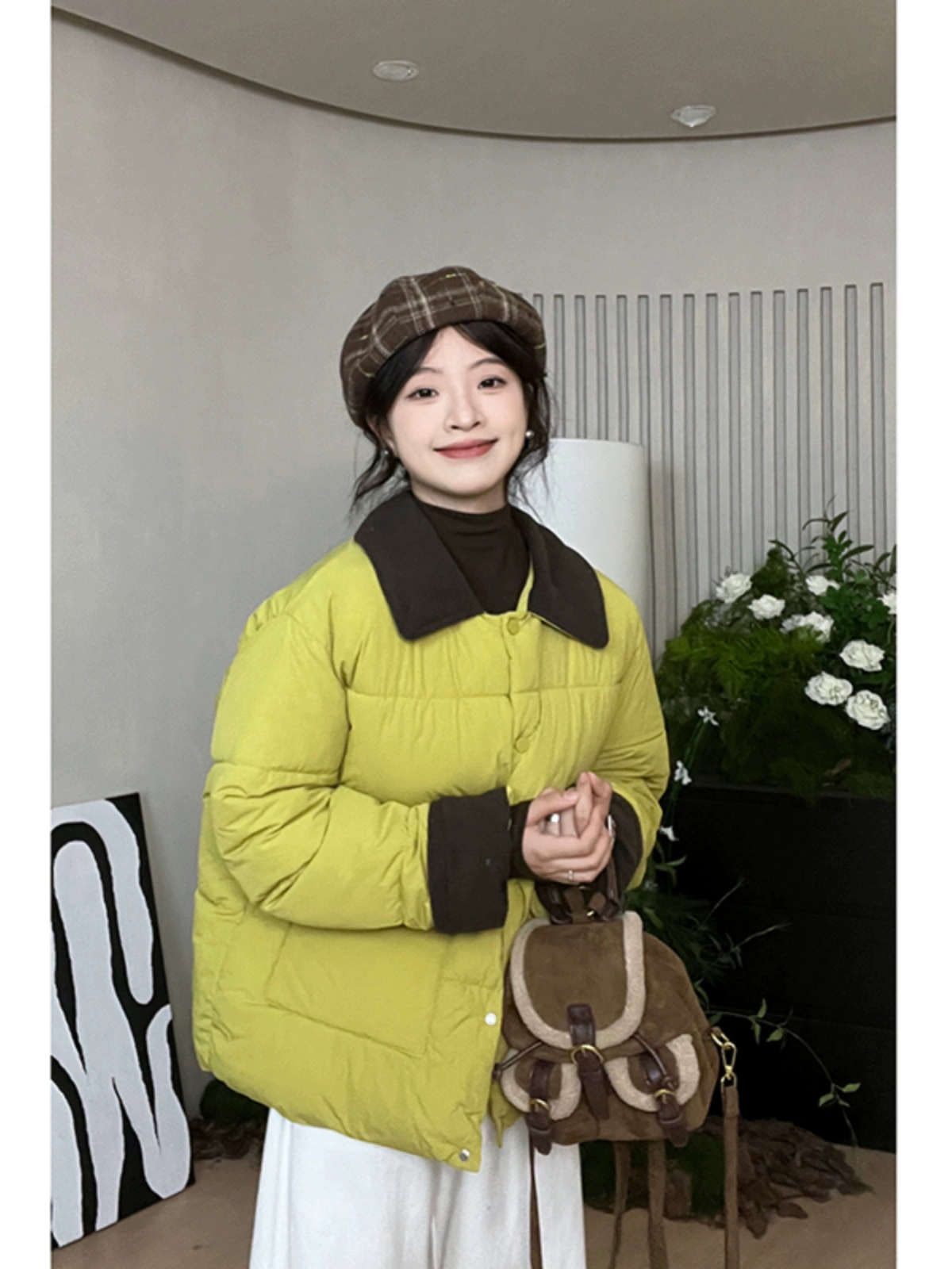 撞色拼接短款小个子棉服女装2024冬季新款宽松加厚棉衣面包服外套 - Image 4