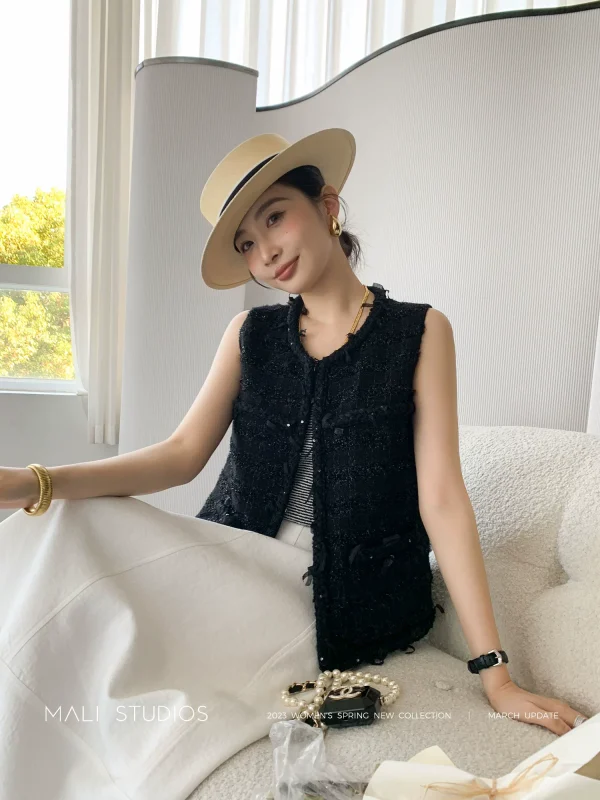 MALI|法式优雅随性_日本进口编织肌理感春夏小香风马甲背心