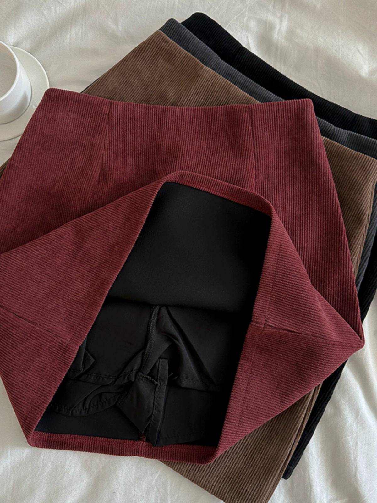 高级感纯色灯芯绒半身裙2024秋季新款韩版女装高腰百搭短款A字裙 - Image 3