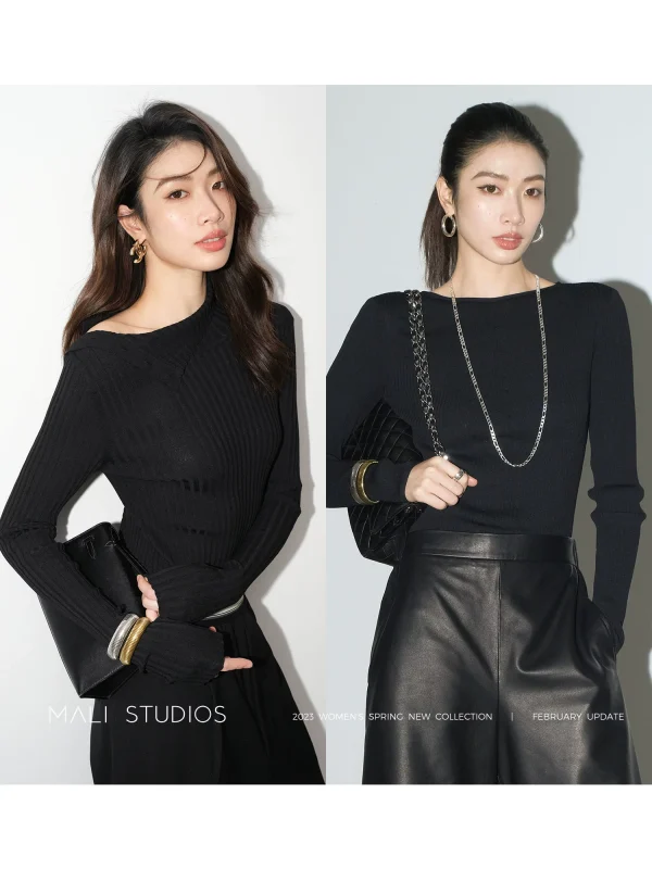 MALI|日本进口时装感羊毛_强捻工艺一字肩&两穿肩扣显瘦针织衫