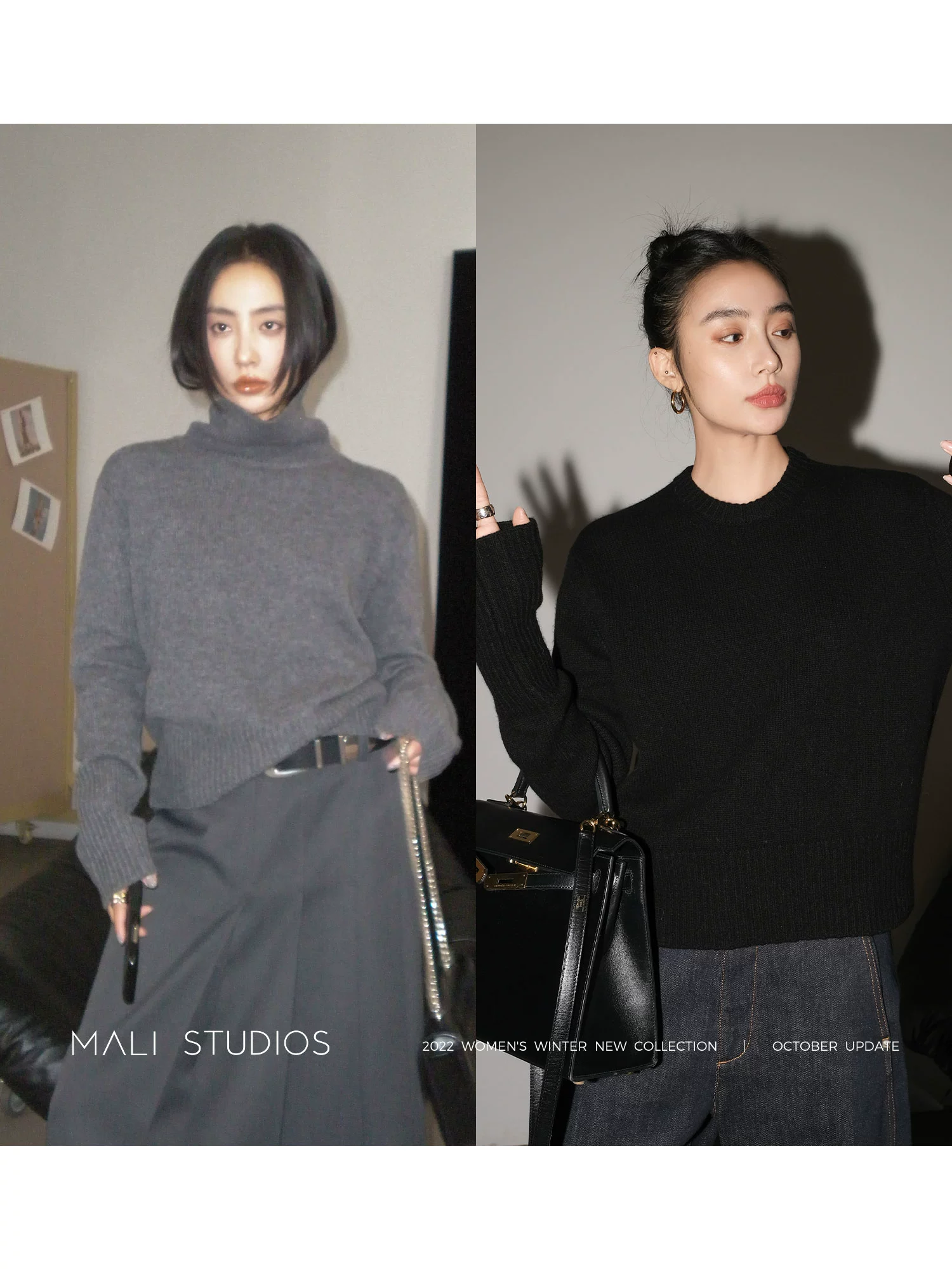 MALI|高端混色山羊绒/羊毛/羊绒纱 慵懒随性高领圆领廓形毛衣 - Image 3