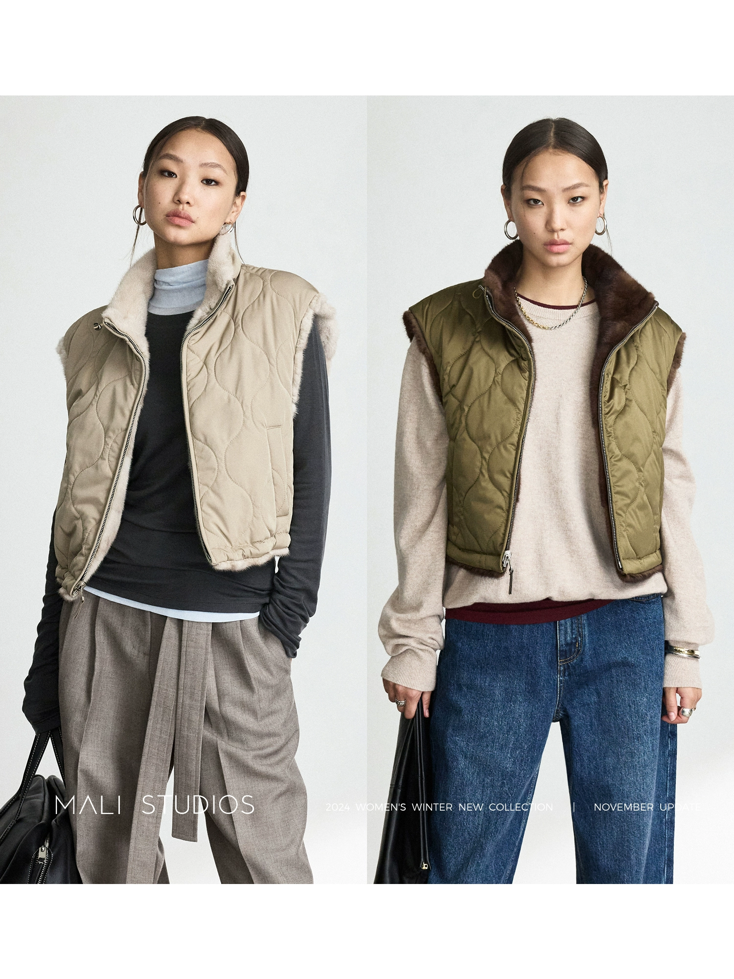 MALI | 奢暖两面穿/填充骆驼绒立领水貂皮草马甲 - Image 5