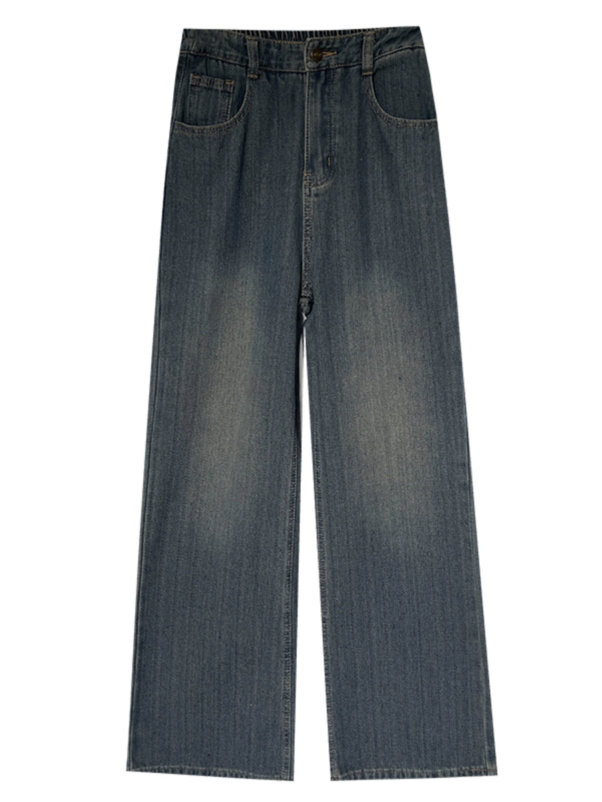 韩系个性条纹纹理宽松阔腿牛仔裤女2024冬季新款设计感阔腿拖地裤 - Image 5