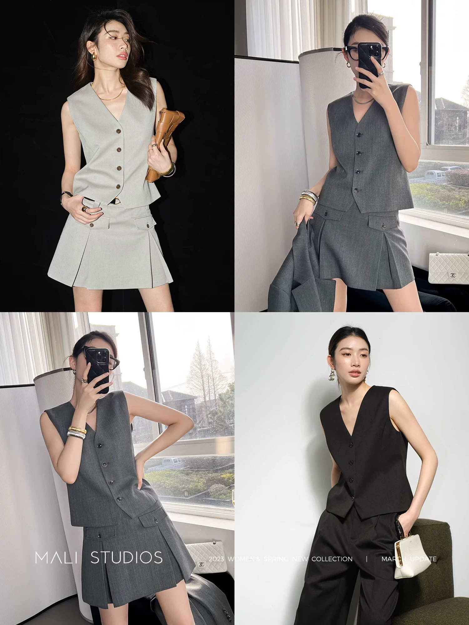 MALI|重磅天丝羊毛&精纺羊毛_时髦西装四件套 西装马甲西裤裙裤 - Image 3