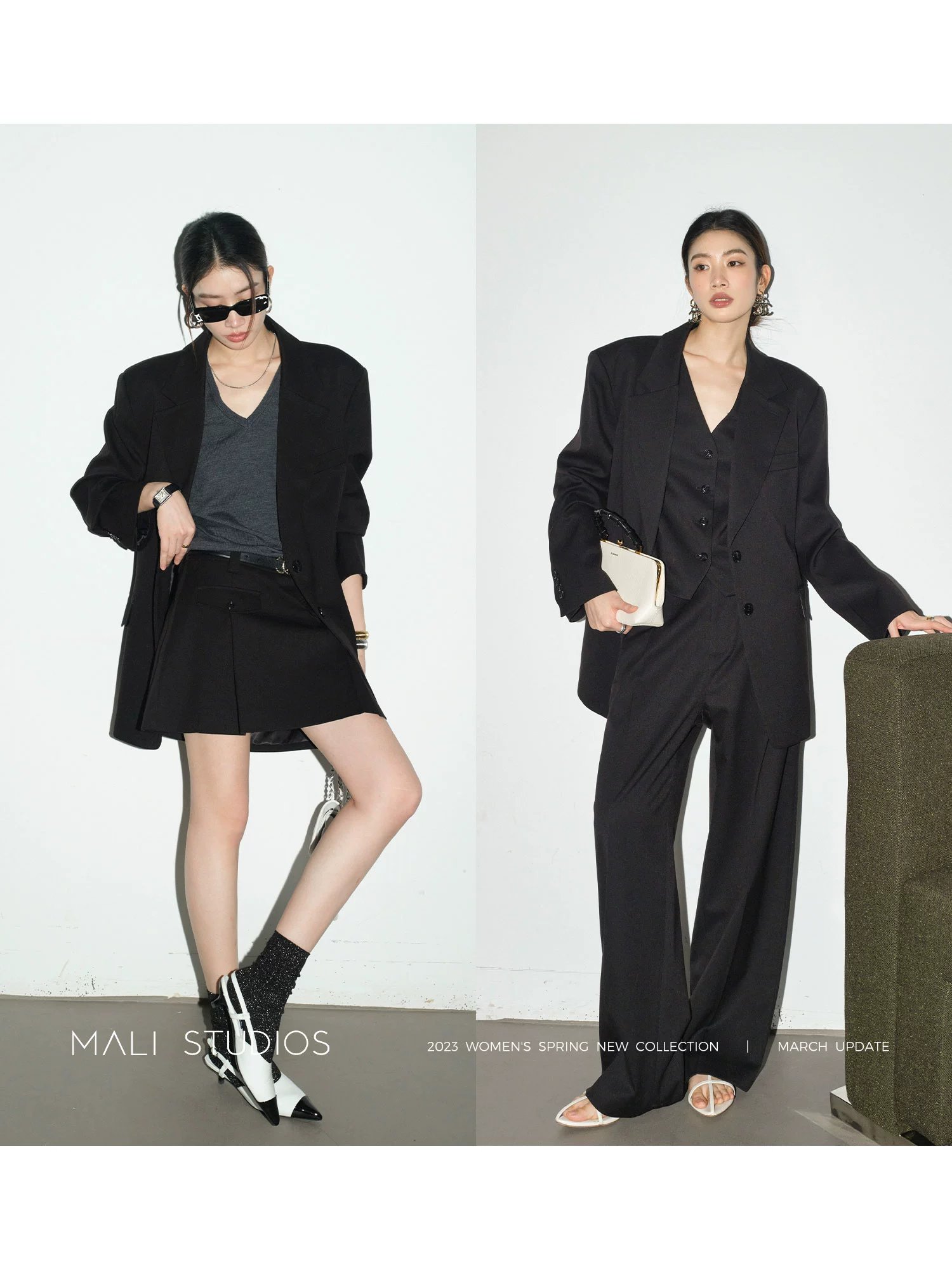 MALI|重磅天丝羊毛&精纺羊毛_时髦西装四件套 西装马甲西裤裙裤 - Image 2