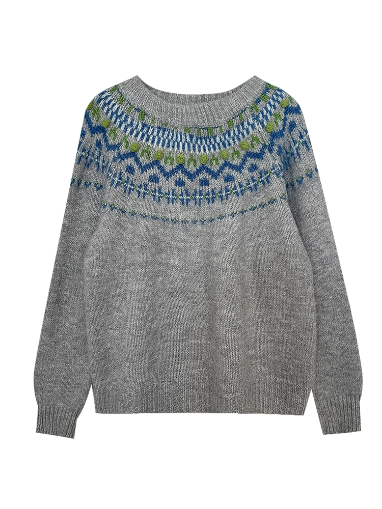 撞色高级感休闲长袖针织衫2024秋季新款韩版女洋气套头圣诞毛衣潮 - Image 5