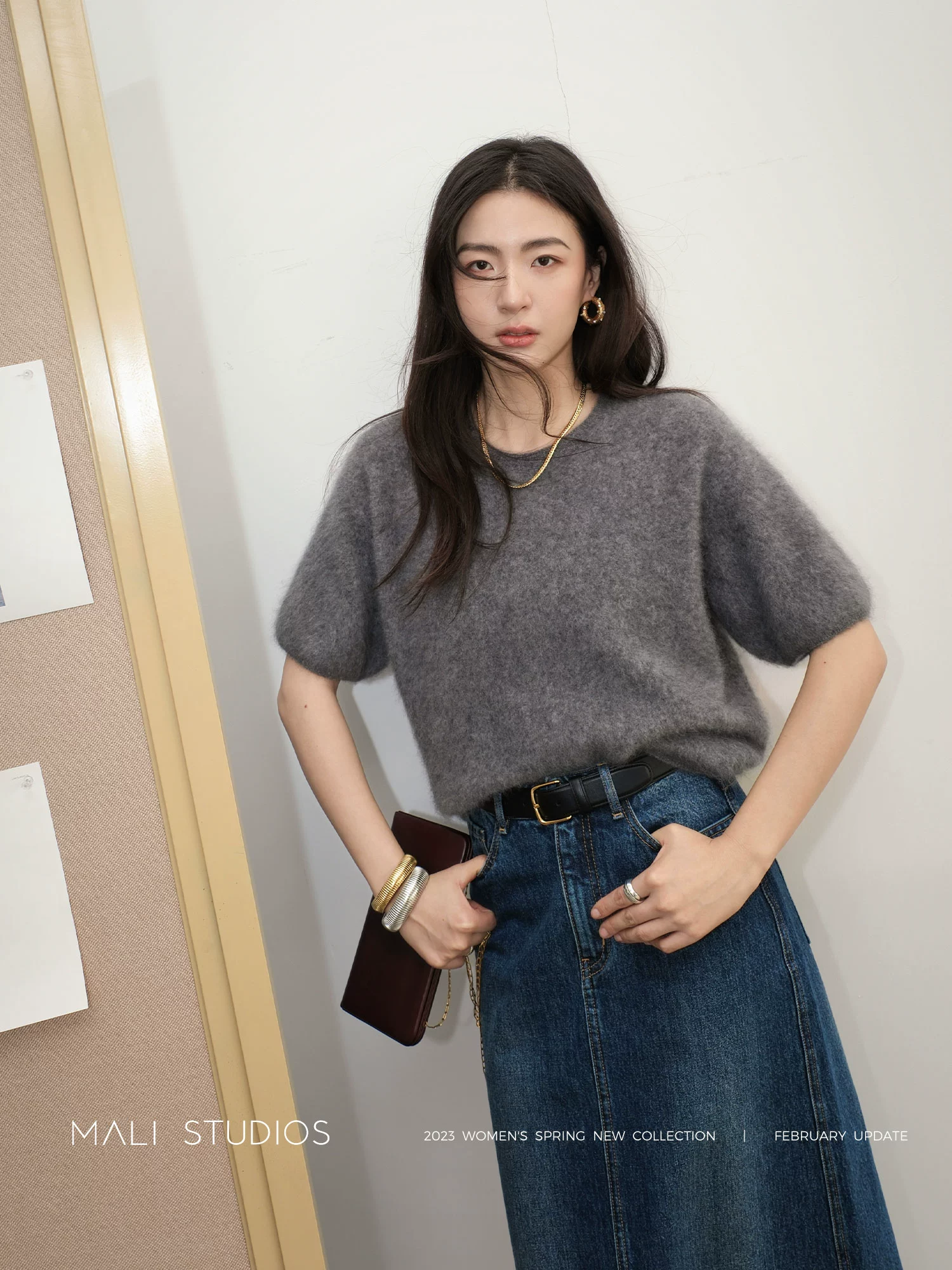 MALI|级工艺山羊绒拉毛_BABY触感圆领/V领套头中袖毛衣 - Image 4