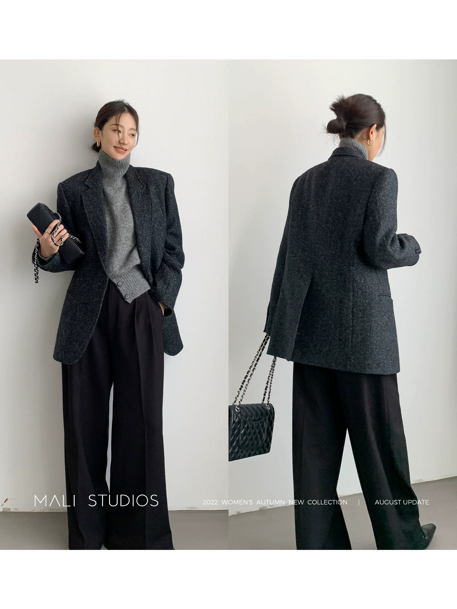 MALI|高级定制花式混色粗纺羊毛|经典复古廓形西装 - Image 5