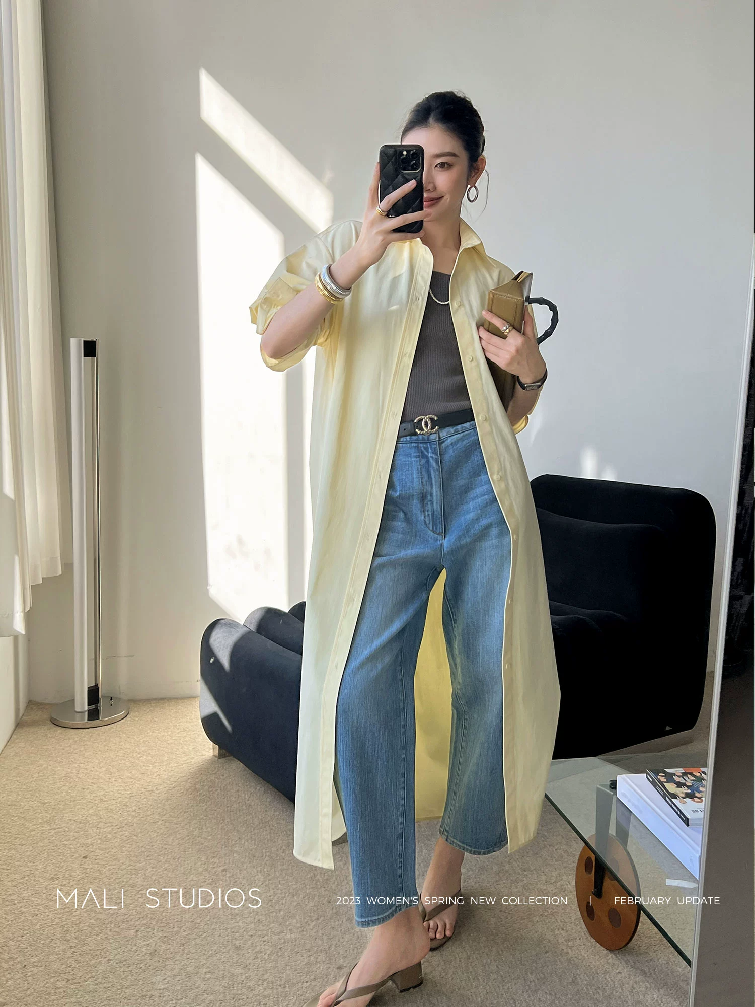 MALI|高克重优质荃棉挺括有型_时髦侧开衩长衬衫连衣裙 - Image 5