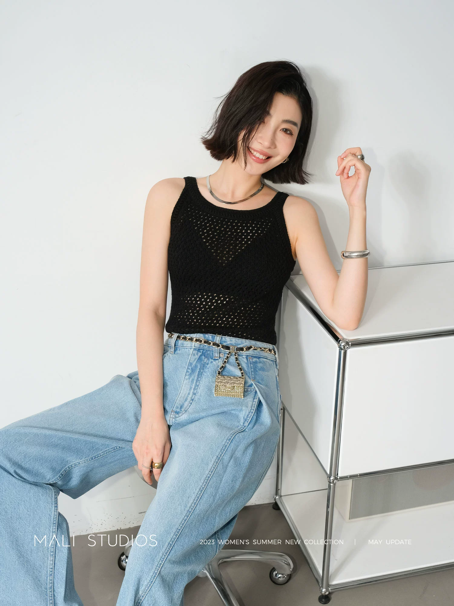 MALI|蜀家开发棉麻混纺纱_夏日南法风 呼吸感镂空透视挖肩背心 - Image 4