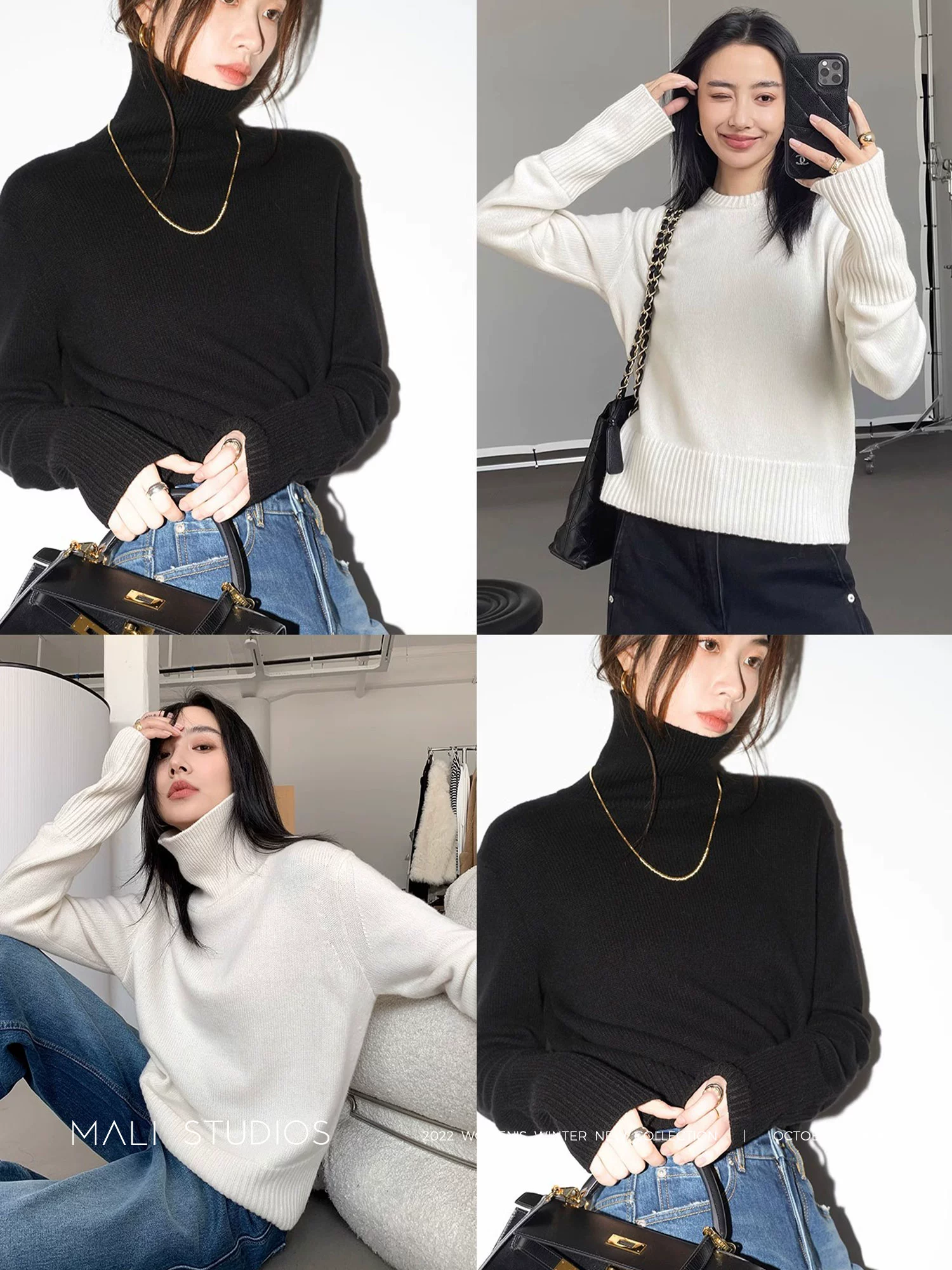 MALI|高端混色山羊绒/羊毛/羊绒纱 慵懒随性高领圆领廓形毛衣