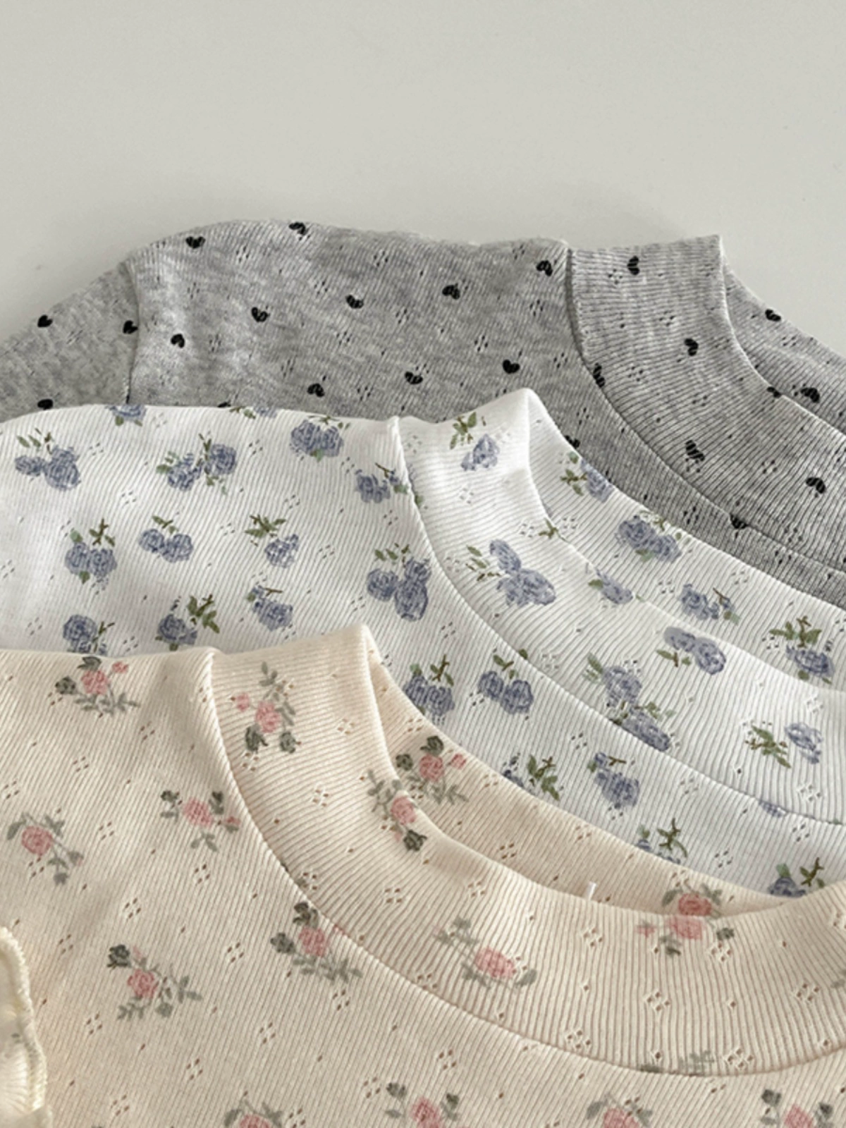 立领碎花木耳边T恤2024女秋冬季新款韩版简约修身长袖气质打底衫 - Image 3