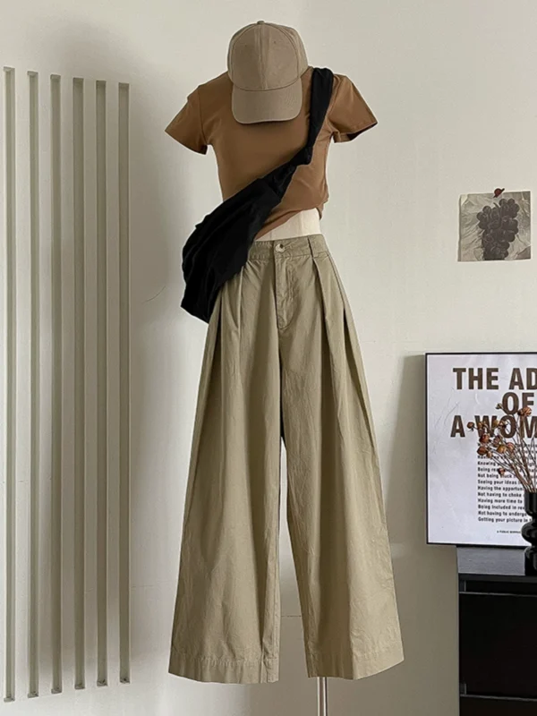 气质纯色简约短袖T恤套装2024夏季新款女装宽松百搭阔腿休闲长裤