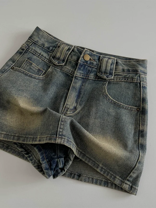 复古蓝色牛仔半身裙2024夏季新款女装百搭高腰短款防走光a字短裙