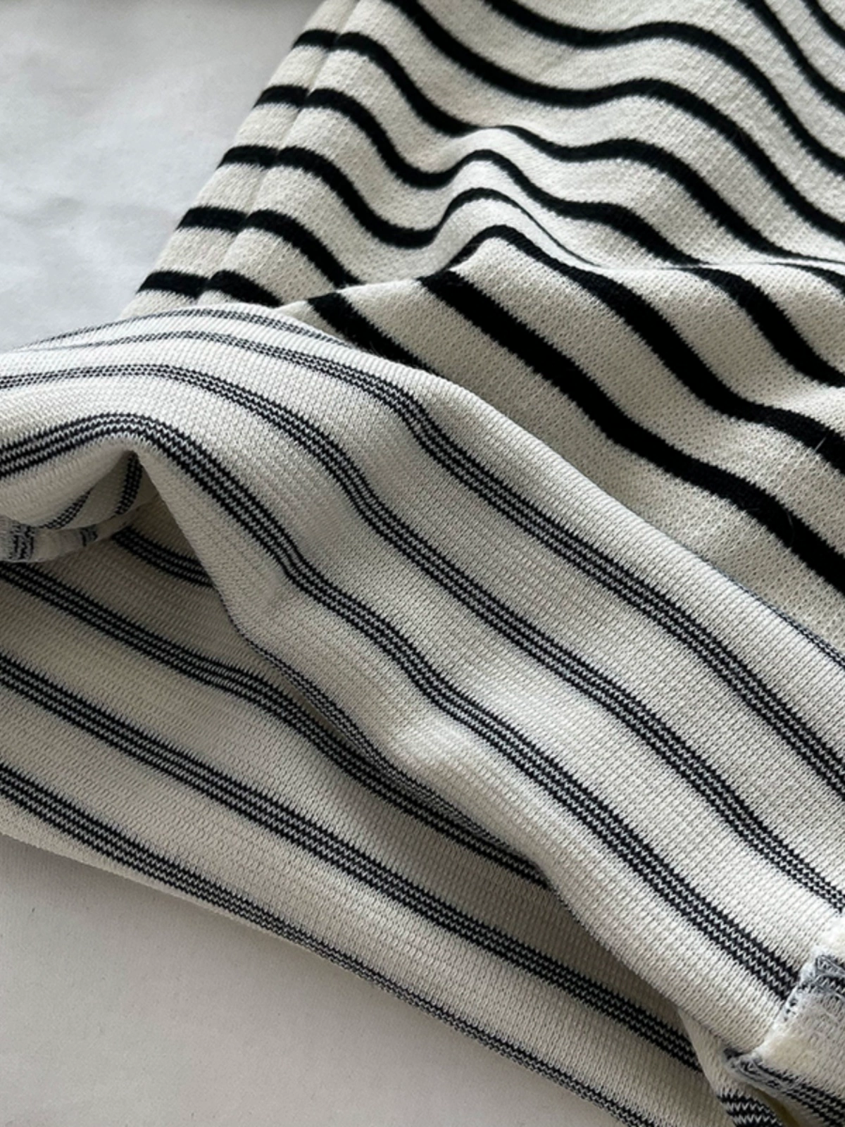 黑白条纹垂感休闲裤2024年夏季新款女装高腰小个子宽松系带阔腿裤 - Image 4