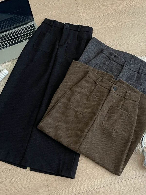 毛呢半身裙女2024秋冬中长款半裙显瘦气质复古赫本风高腰直筒裙子