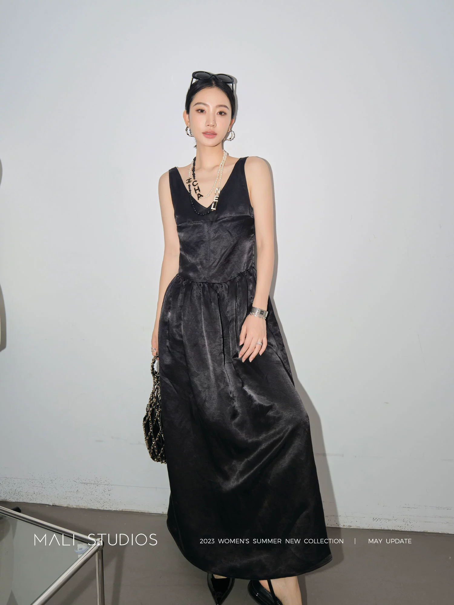 MALI|重磅定制开发天丝亚麻_高定立裁抽褶优雅V领连衣裙 - Image 2