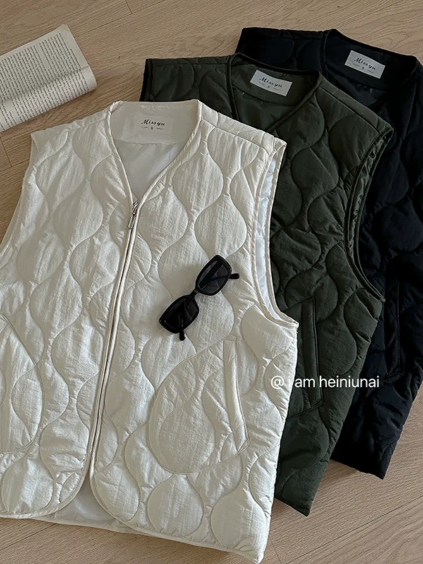 纯色百搭菱格加密棉服马夹2024秋季新款韩版女装无袖保暖背心上衣