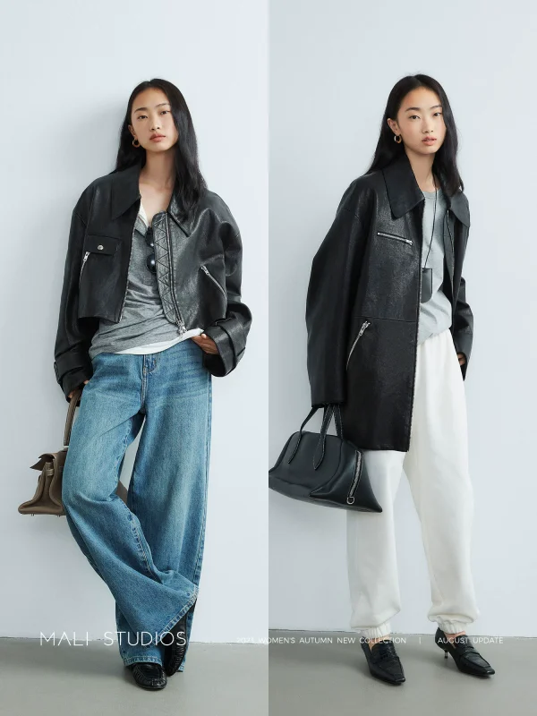 MALI｜加厚植鞣绵羊皮_时髦廓形翻领短款中长款皮夹克外套