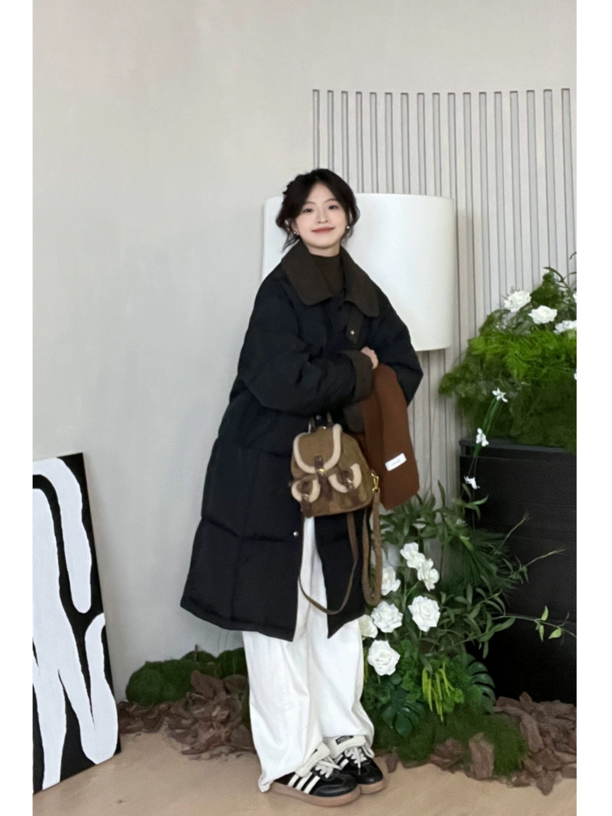 中长款2024冬季棉服女设计感撞色翻领韩版时尚宽松棉袄面包服外套 - Image 3