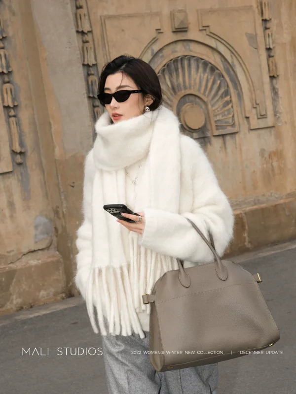 MALI｜76.9ALPACA羊驼毛_北欧风廓形圆领毛衣/流苏围巾套装