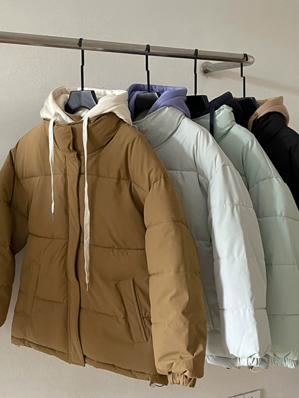 撞色立领连帽加厚棉服外套女装2024冬季新款韩版拉链开衫面包服潮 - Image 2