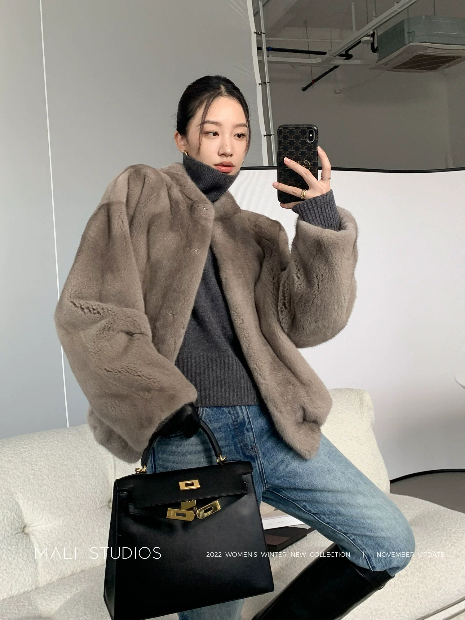 MALI|丹麦进口皇冠天鹅绒_时髦年轻休闲夹克水貂外套