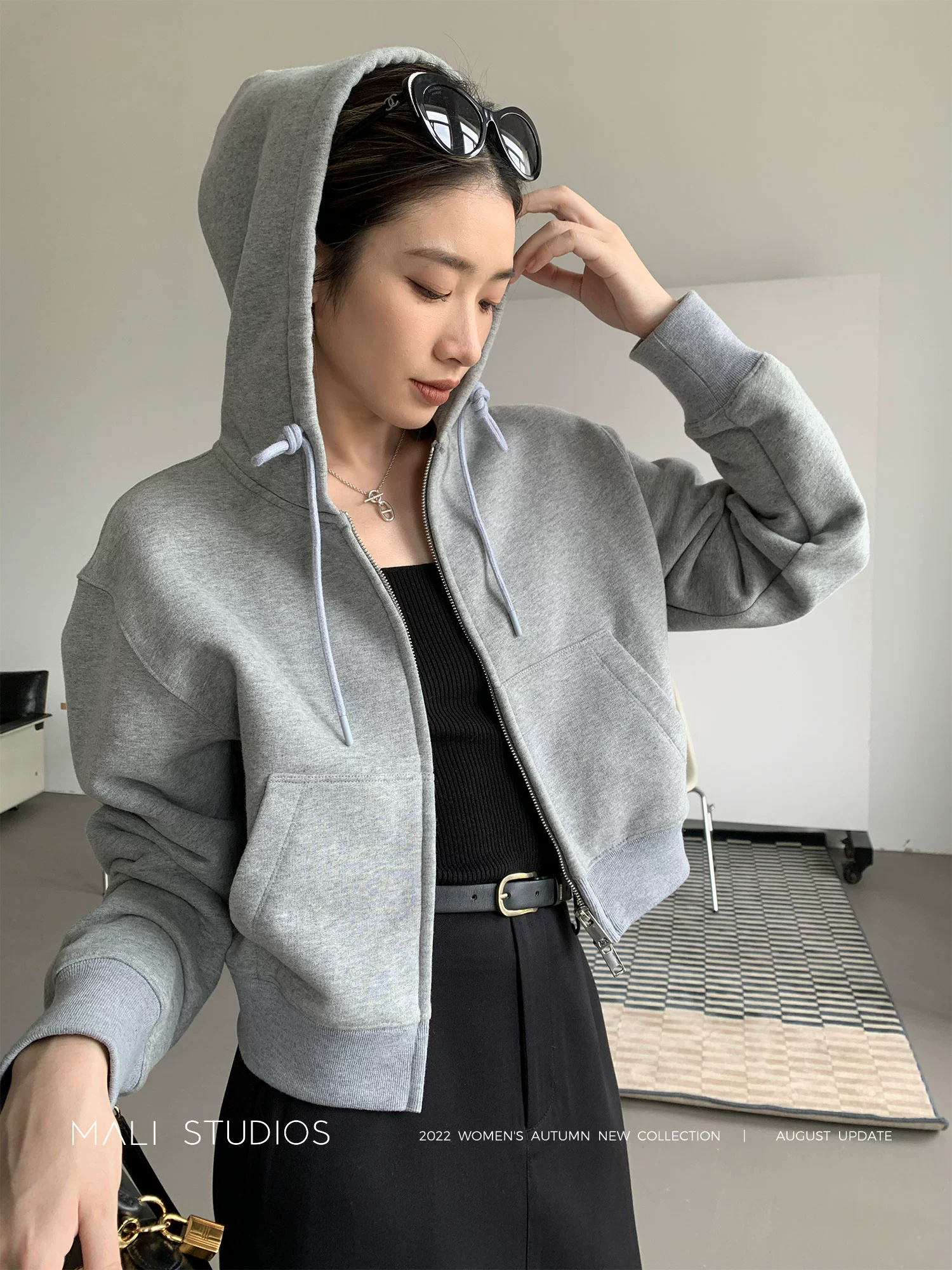 MALI|美式复古休闲私服|舒绒棉加厚连帽卫衣/短外套/束脚运动裤 - Image 5