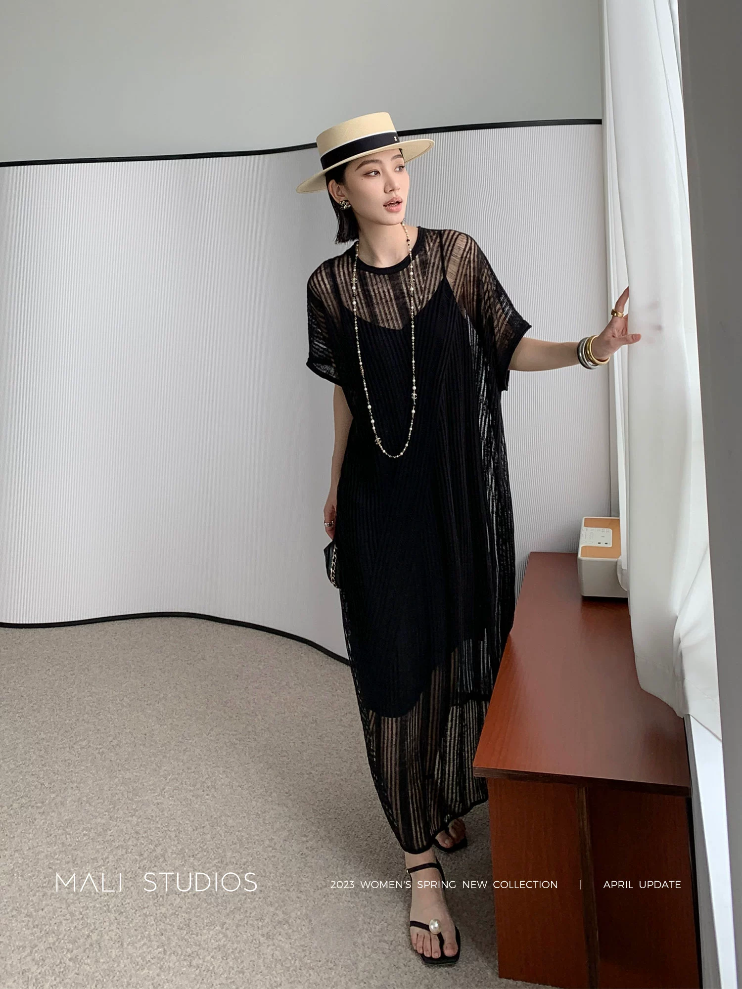 MALI|定制定染真丝亚麻纱_透视镂空针织度假吊带背心裙两件套 - Image 5