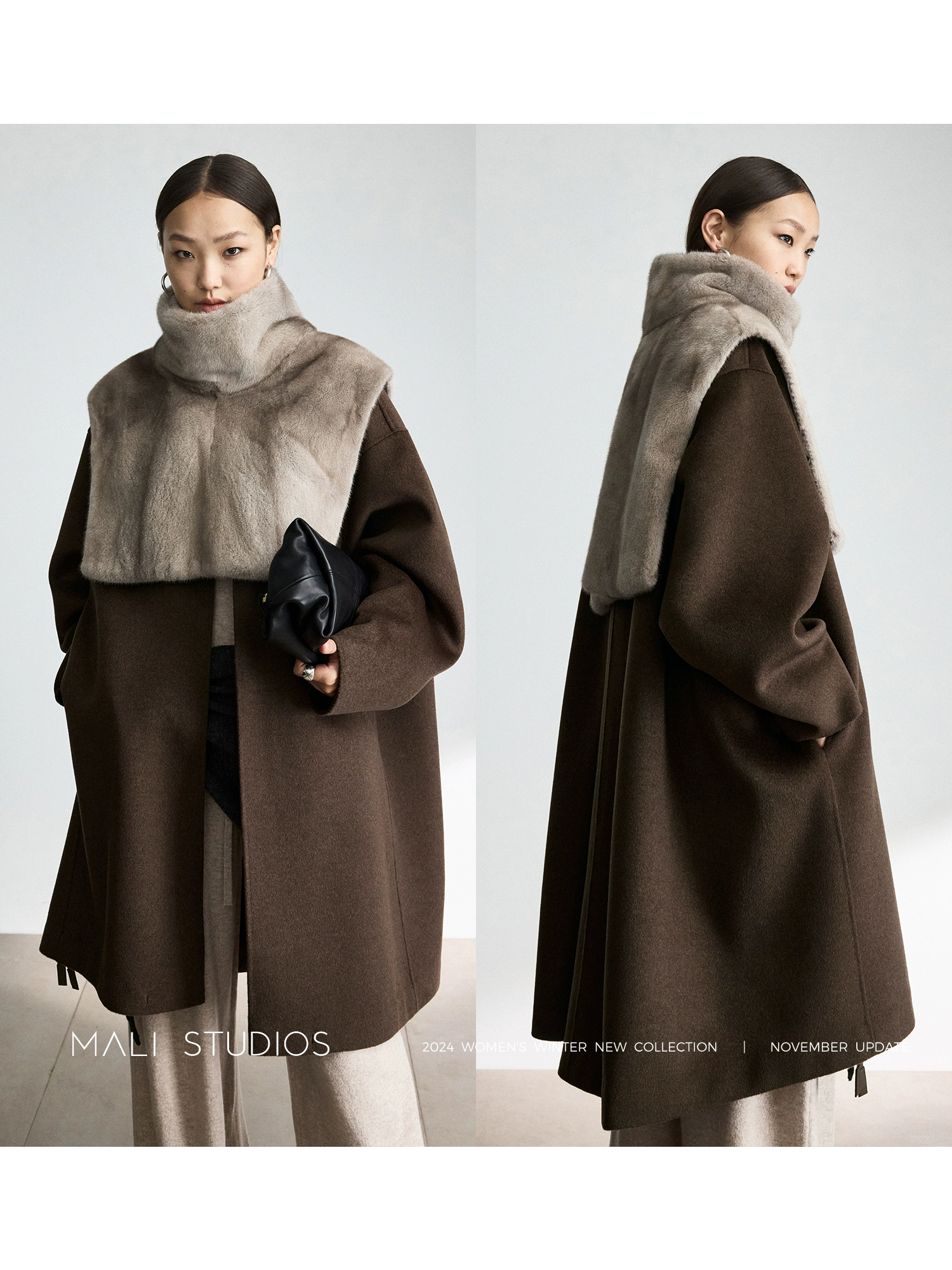 MALI | 进口羊驼羊毛&110支羊毛羊绒ROW宽松廓形抽绳双面呢大衣 - Image 3