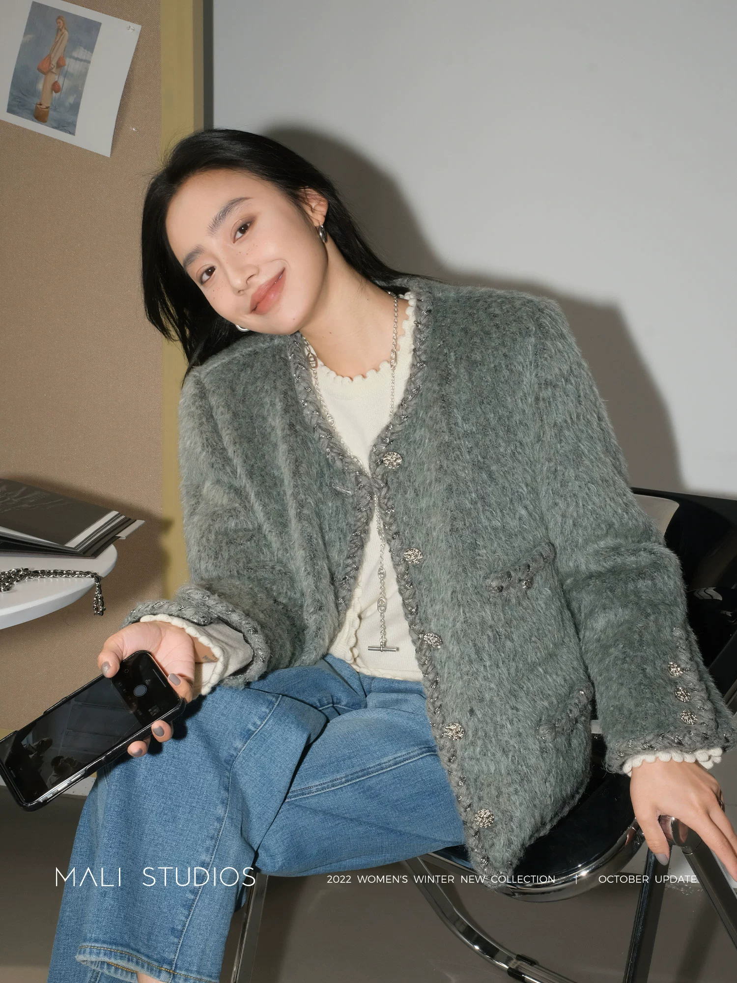 MALI|致敬经典 精致皮草感马海毛羊毛小香外套 - Image 3