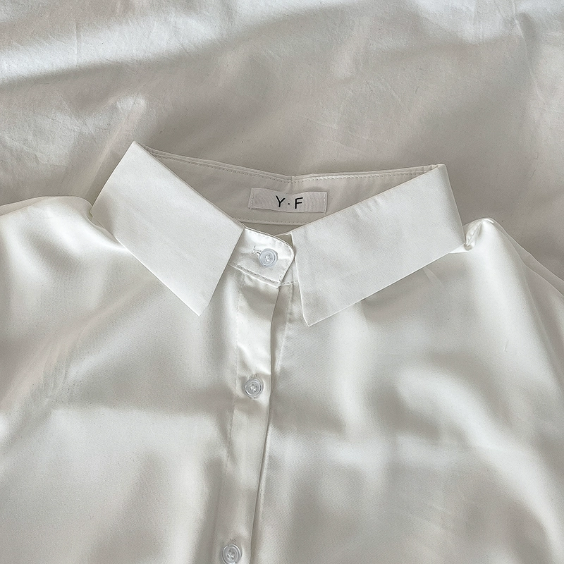 多色中长款垂感长袖衬衫2024秋季新款女百搭宽松可叠穿翻领上衣潮 - Image 3