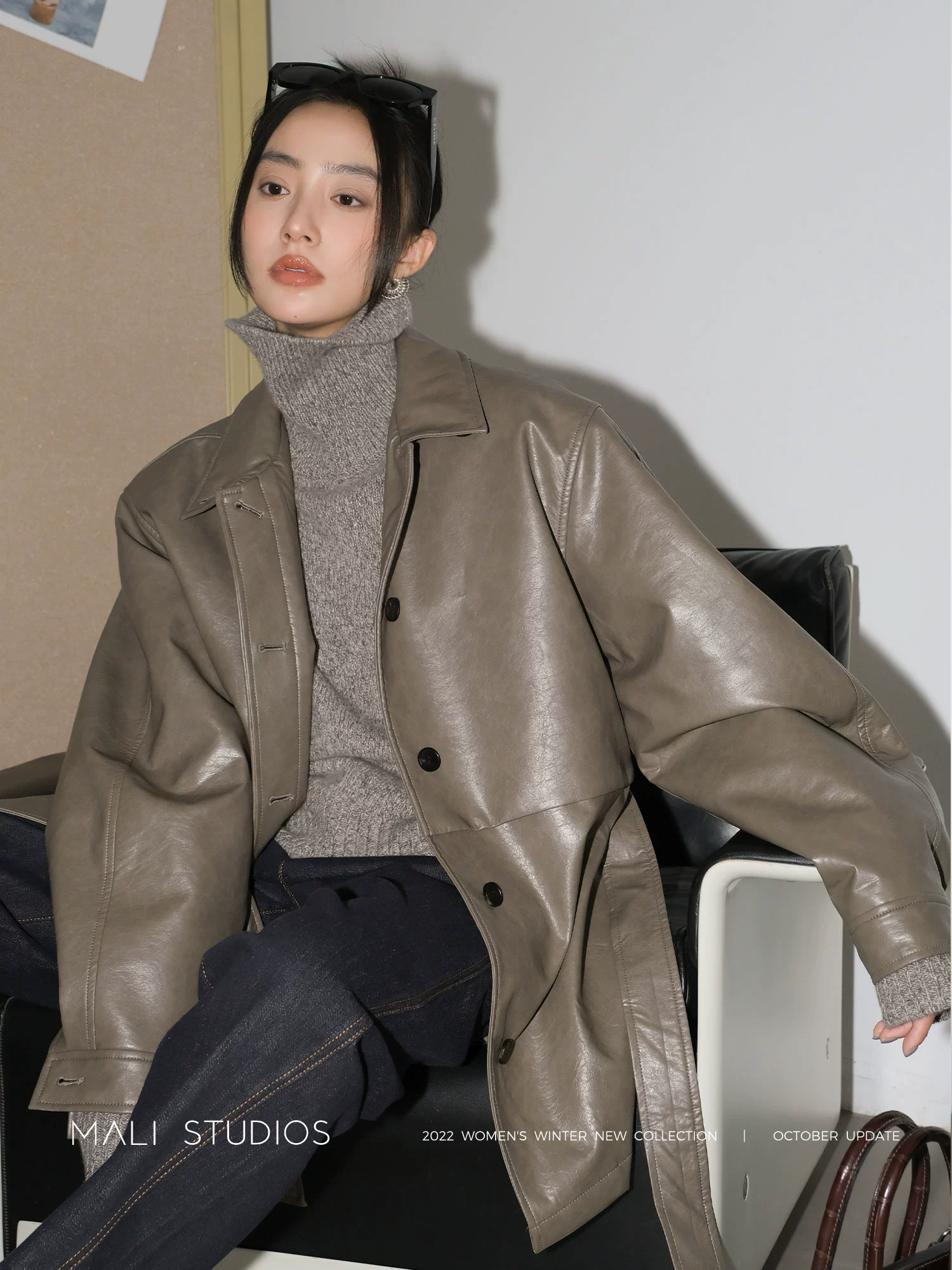 MALI|环保PU夹棉加厚 直身复式短款/长款夹克皮衣 - Image 5