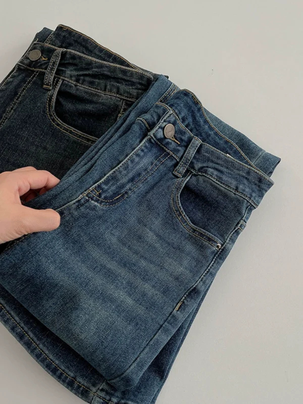 水洗微喇港风牛仔裤女2024秋季新款韩版气质时尚百搭休闲阔腿长裤