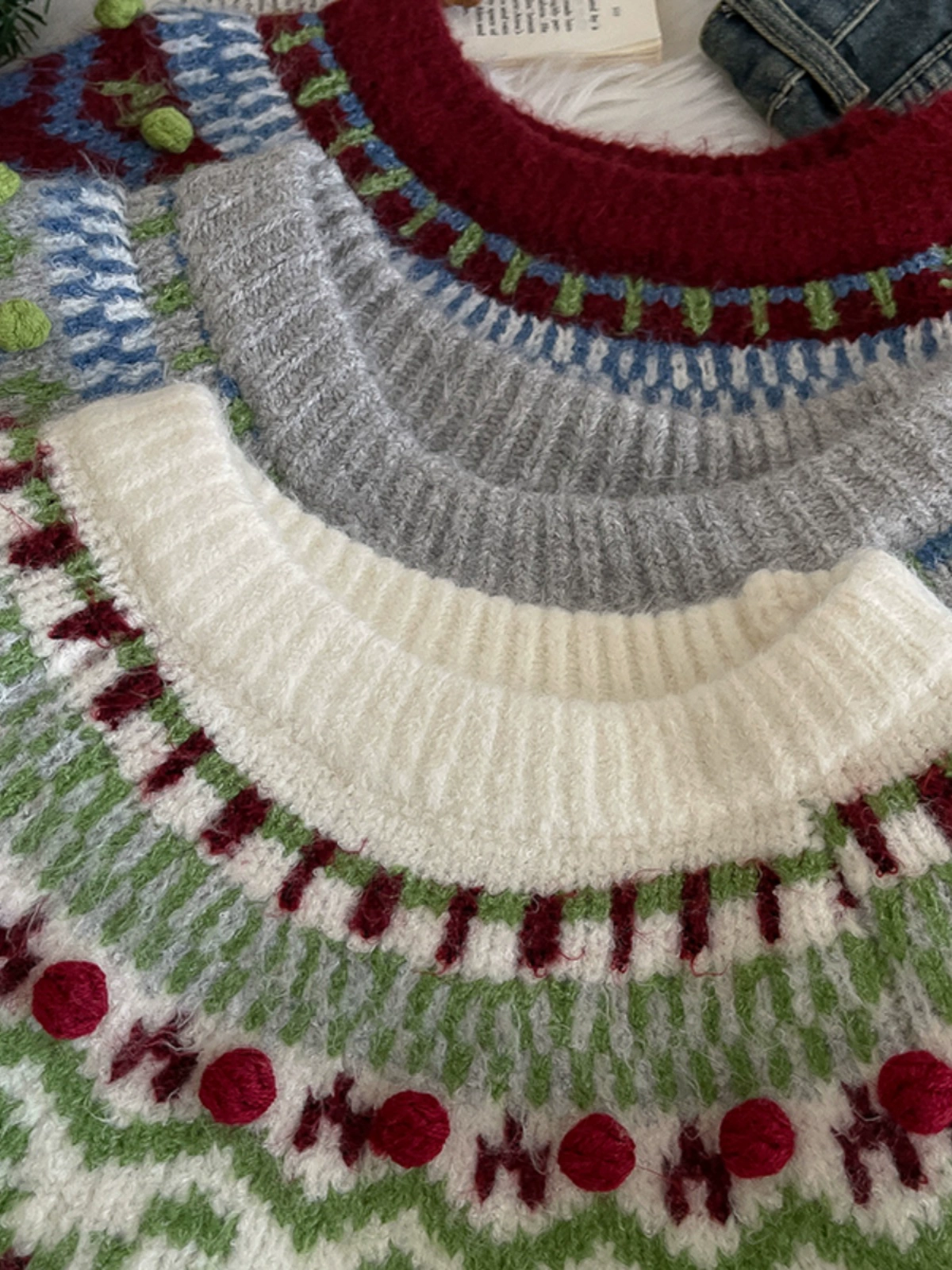 撞色高级感休闲长袖针织衫2024秋季新款韩版女洋气套头圣诞毛衣潮 - Image 4