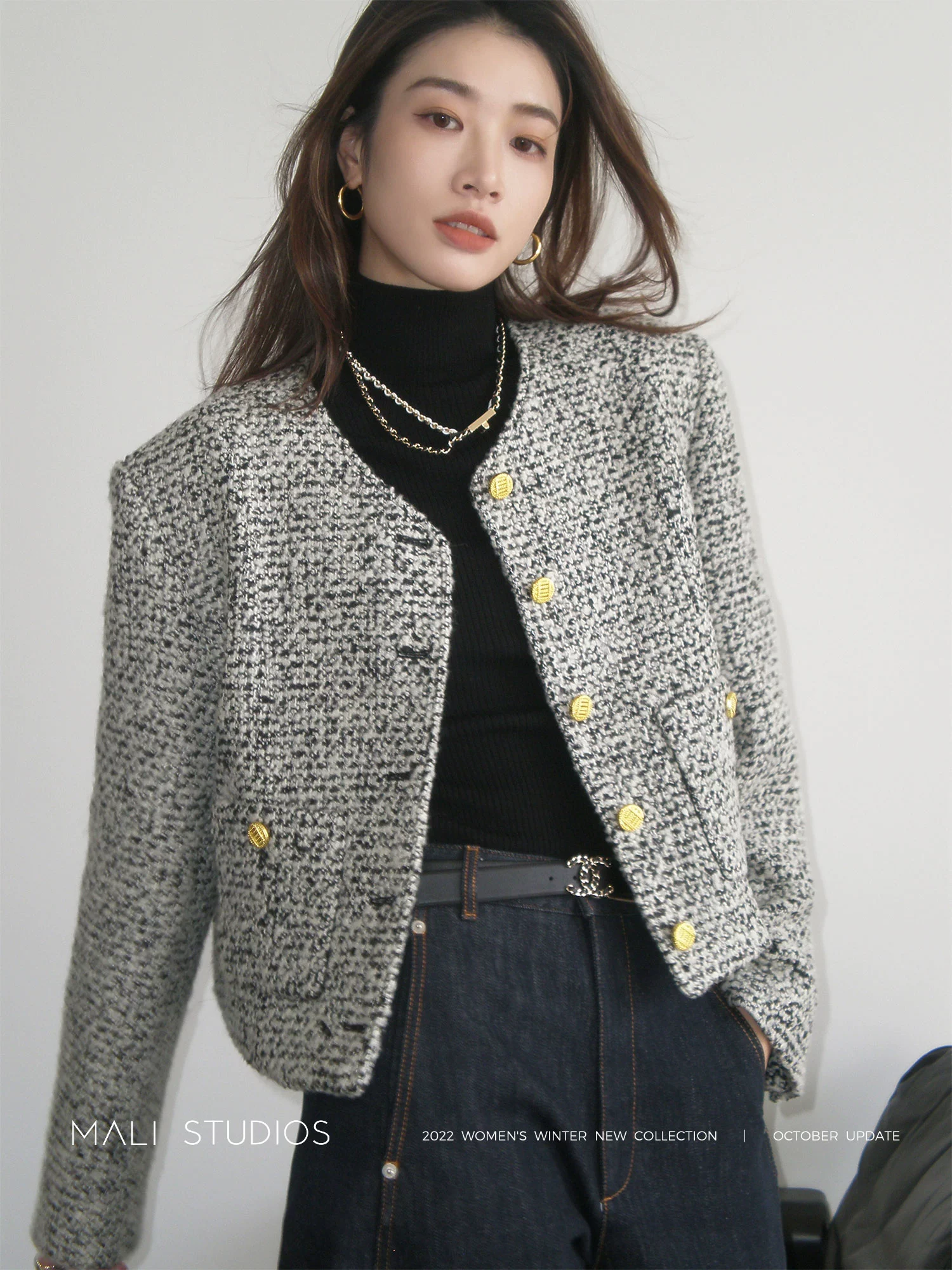 MALI|意大利进口圈圈纱 CE风时髦箱型外套