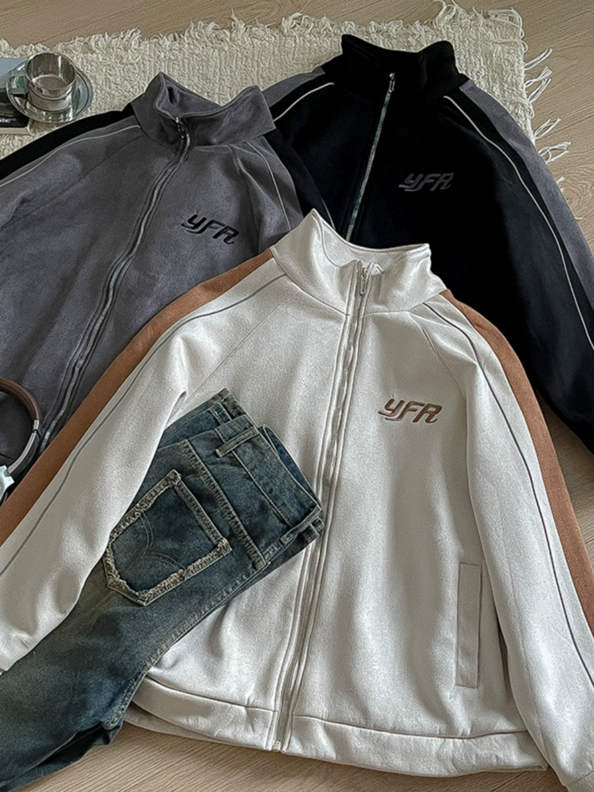 高级感字母刺绣气质外套2024秋季新款韩版女磨毛立领拉链开衫上衣