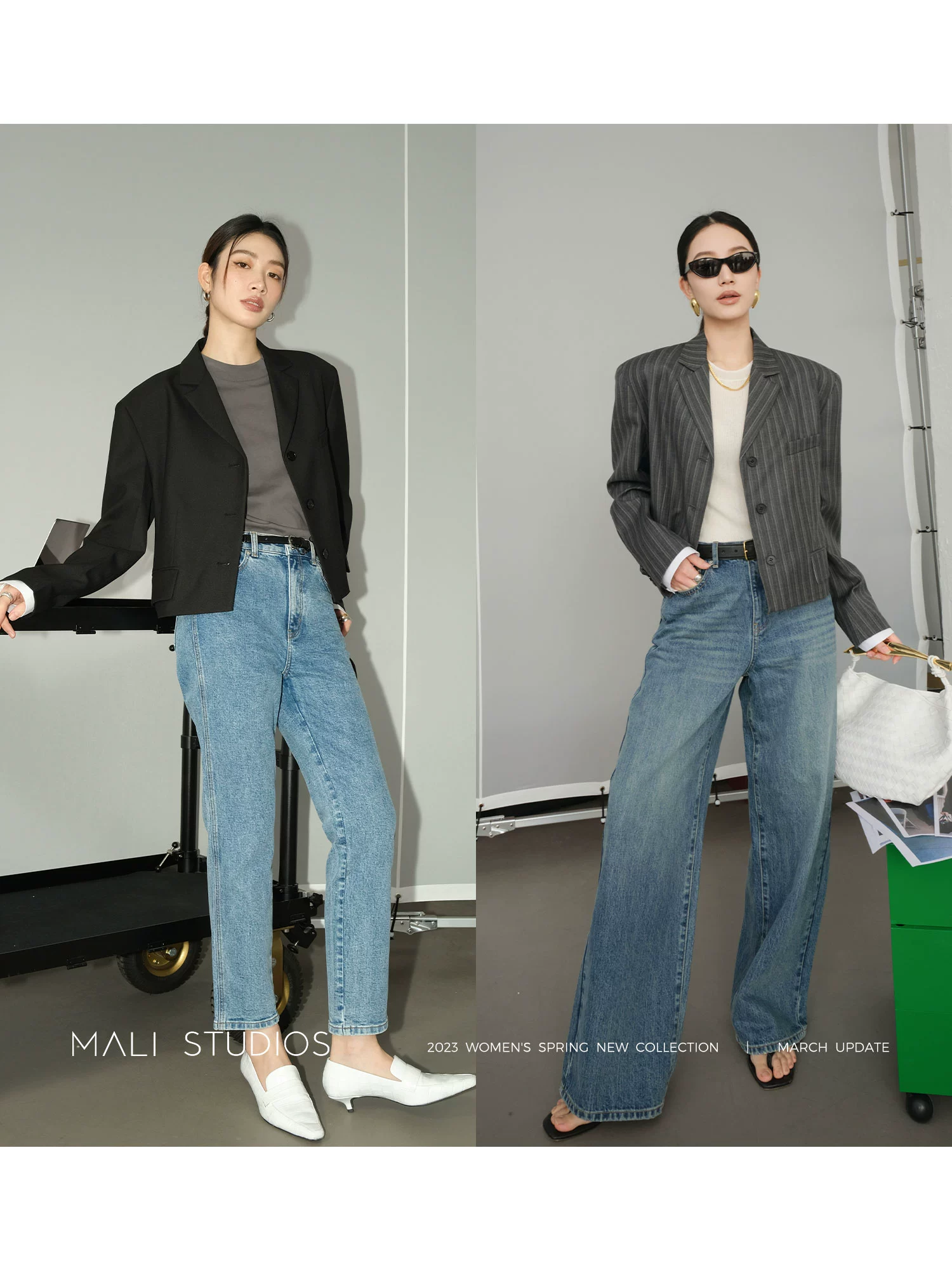 MALI|日本进口羊毛VTG复古撞色条纹_袖口拼接西装+侧开叉裙套装 - Image 4