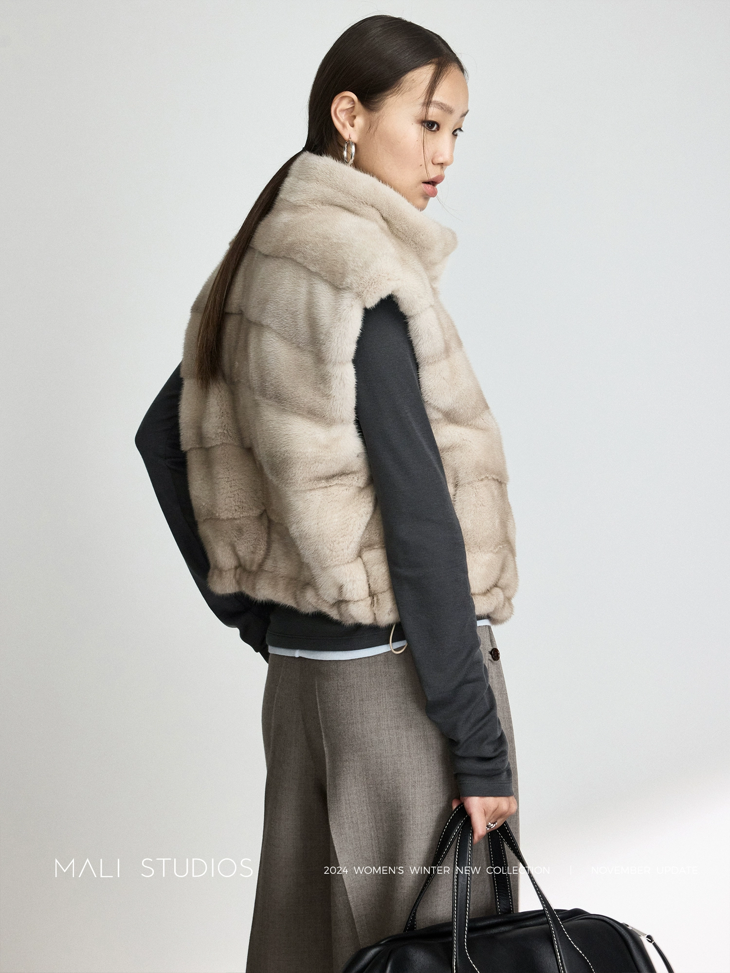 MALI | 奢暖两面穿/填充骆驼绒立领水貂皮草马甲 - Image 4
