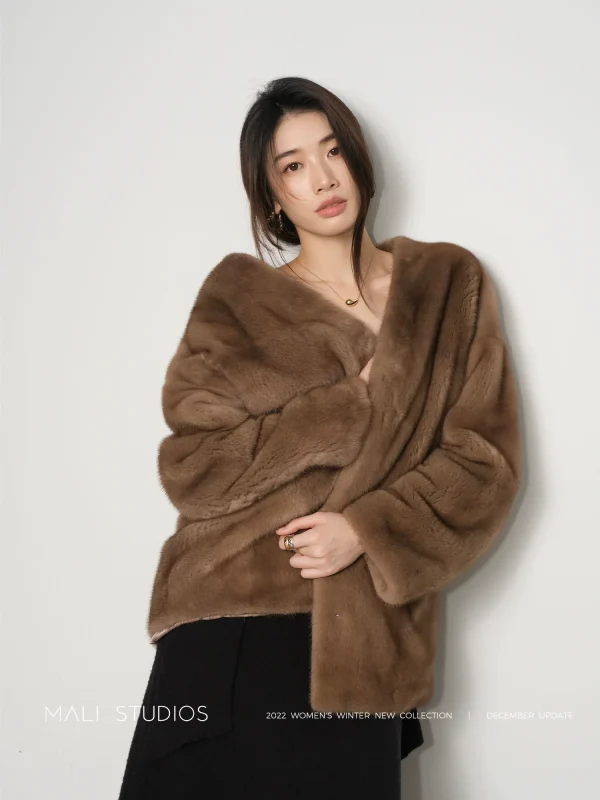 MALI｜丹麦进口紫标级天鹅绒_V领皇冠水貂皮草外套